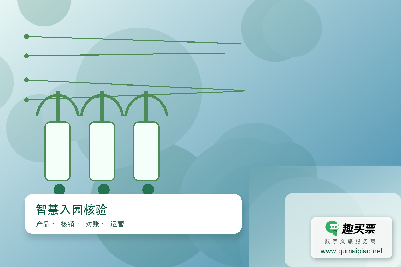 便携高效,景区检票新体验主题封面,右下角含趣买票标识与官网网址