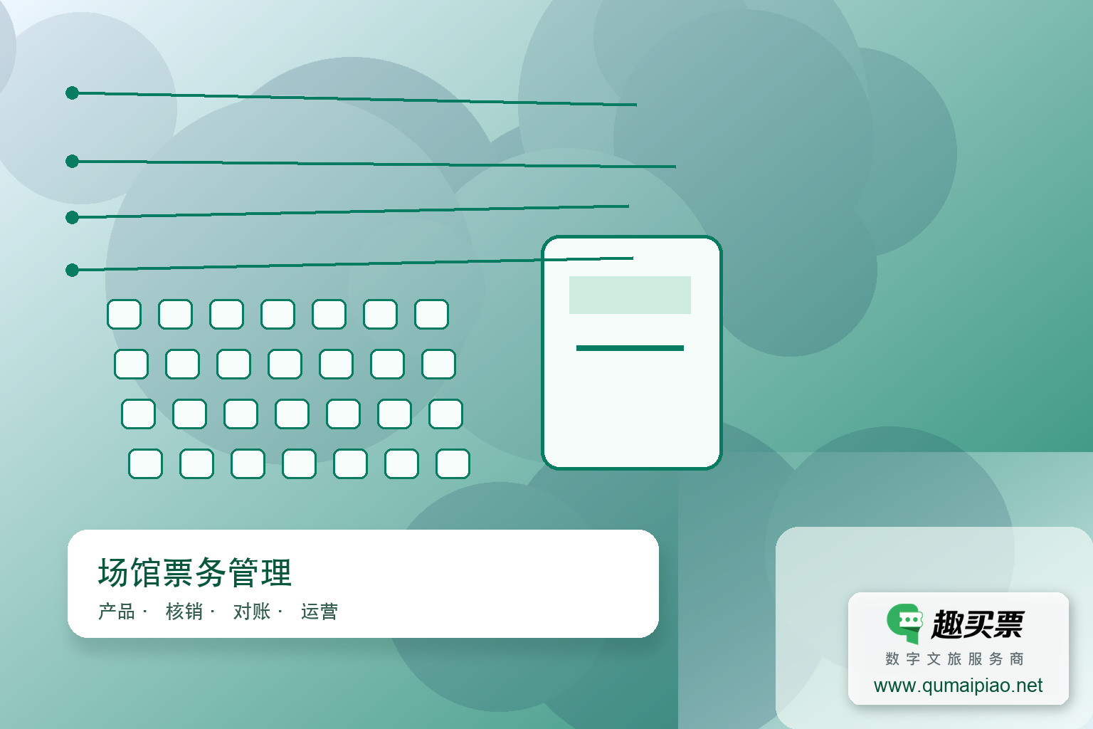 沉浸式体验馆电子票务系统解决方案主题封面,右下角含趣买票标识与官网网址
