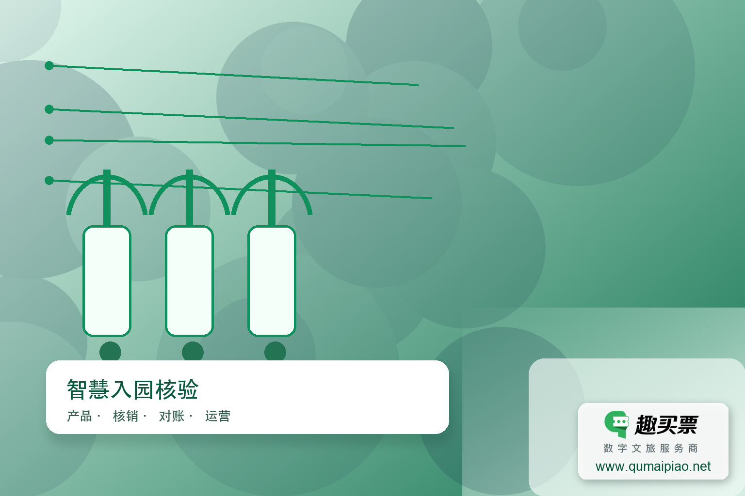 遏制倒卖，趣买票智慧票务系统为景区游客有序检票入园保驾护航主题封面，右下角含趣买票标识与官网网址