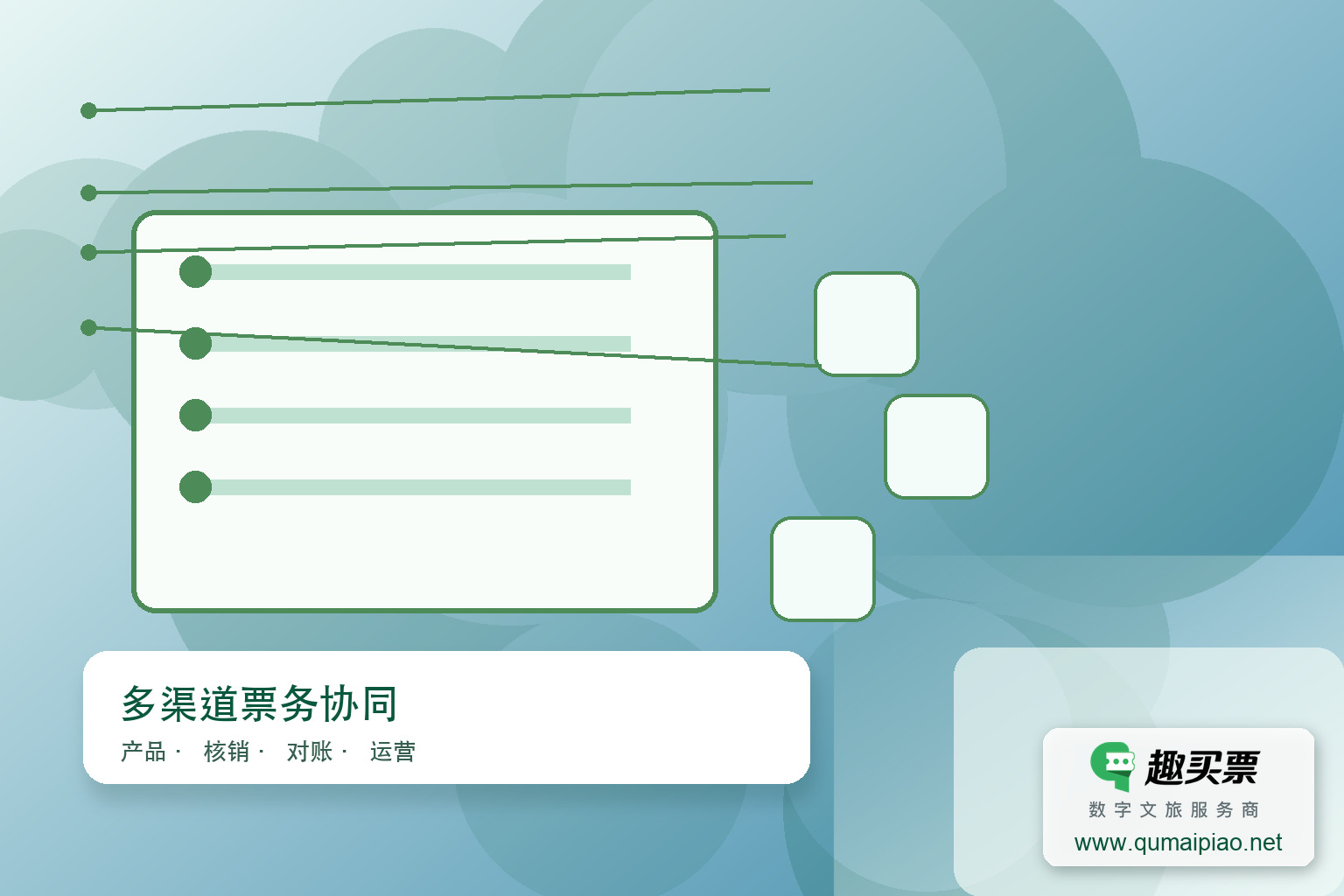 广东趣买票科技公司：趣买票智慧系统高效分销管理主题封面，右下角含趣买票标识与官网网址