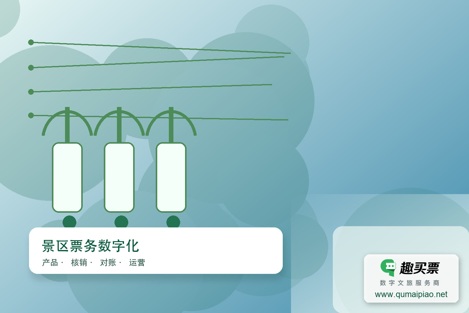 广东趣买票科技公司：趣买票智慧系统，轻松管理游乐场票务与财务，提升游客体验。主题封面，右下角含趣买票标识与官网网址