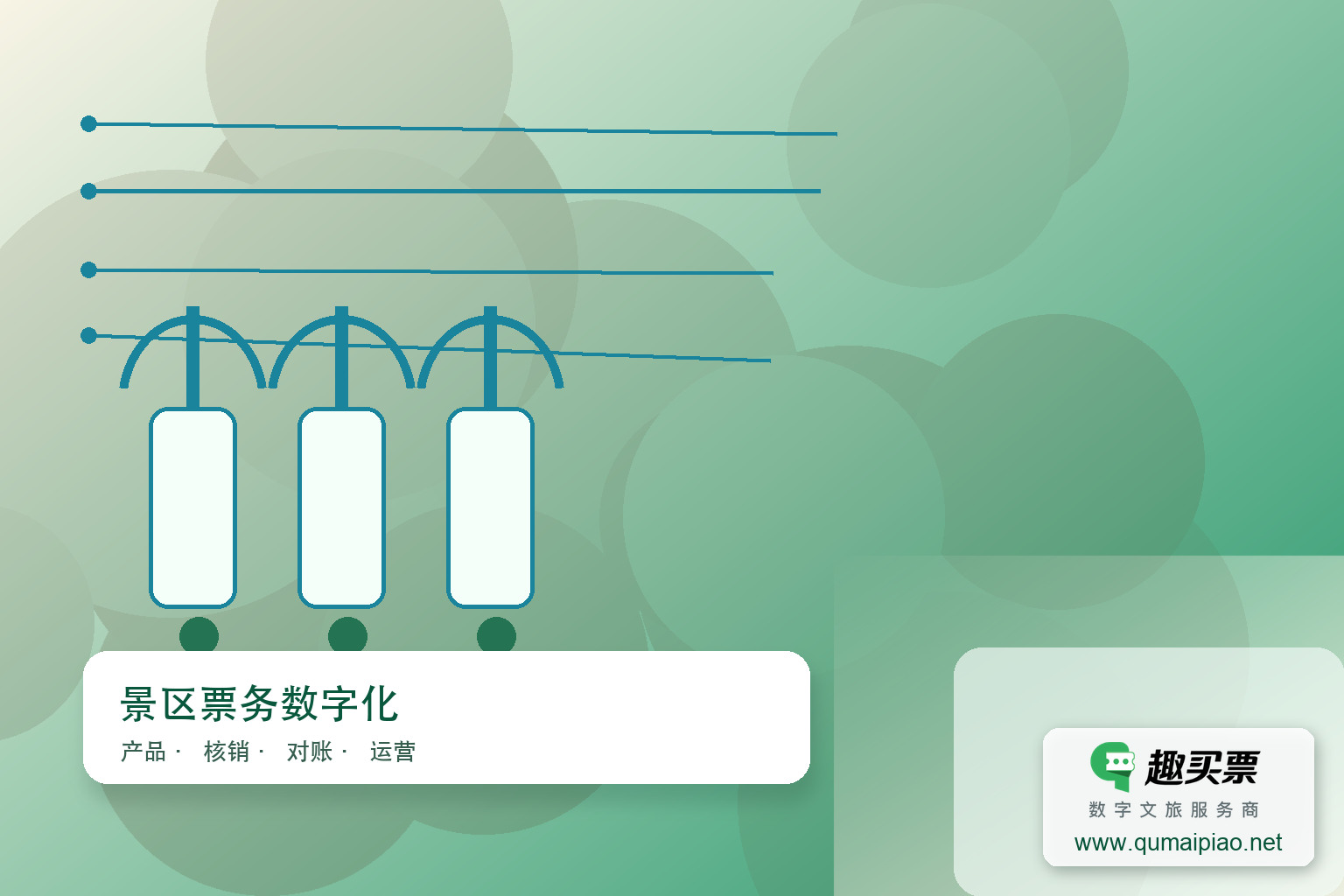 广东趣买票科技公司：智慧票务系统提升游客体验主题封面，右下角含趣买票标识与官网网址