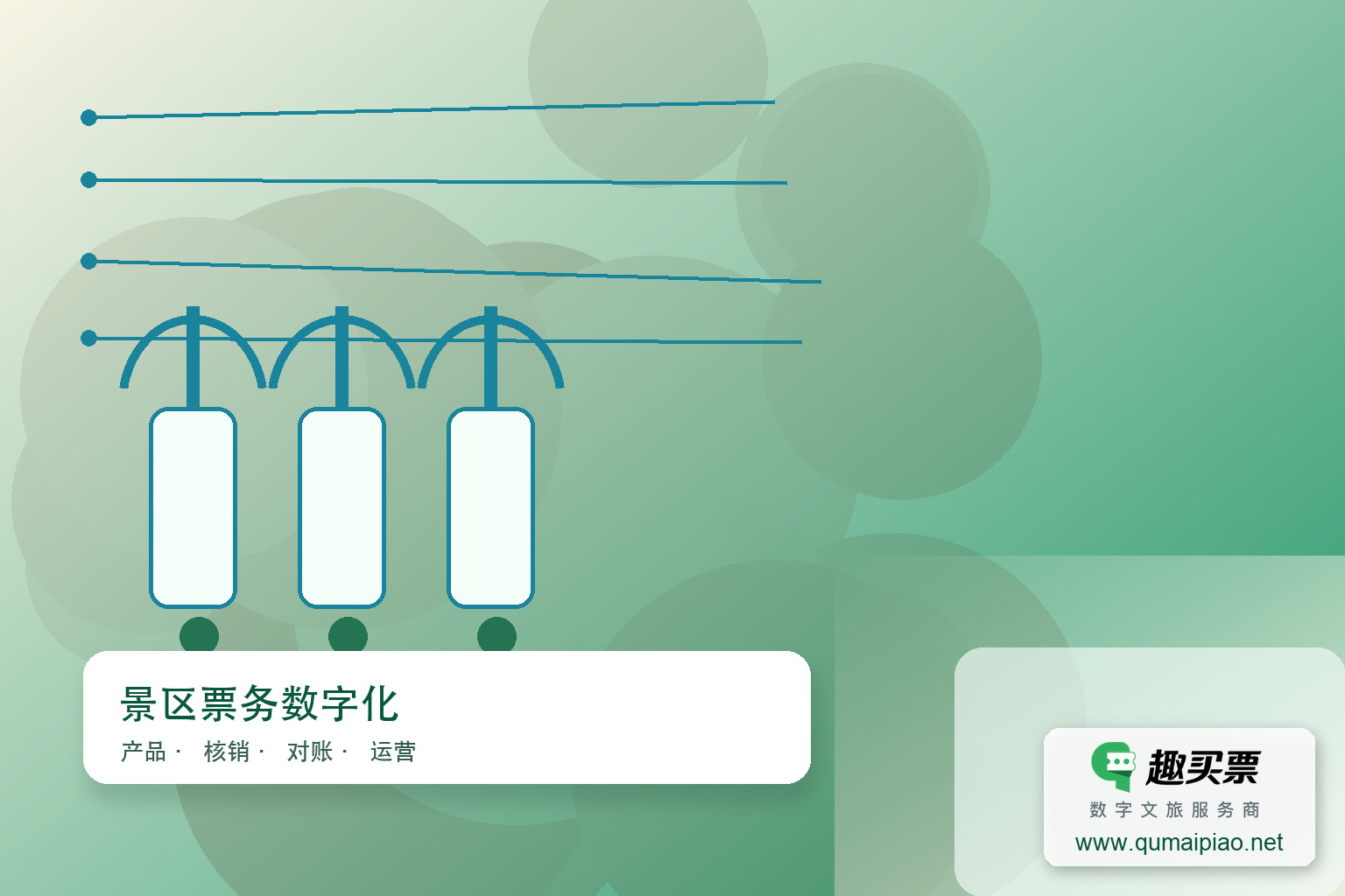 景区门票印刷制作指南主题封面，右下角含趣买票标识与官网网址