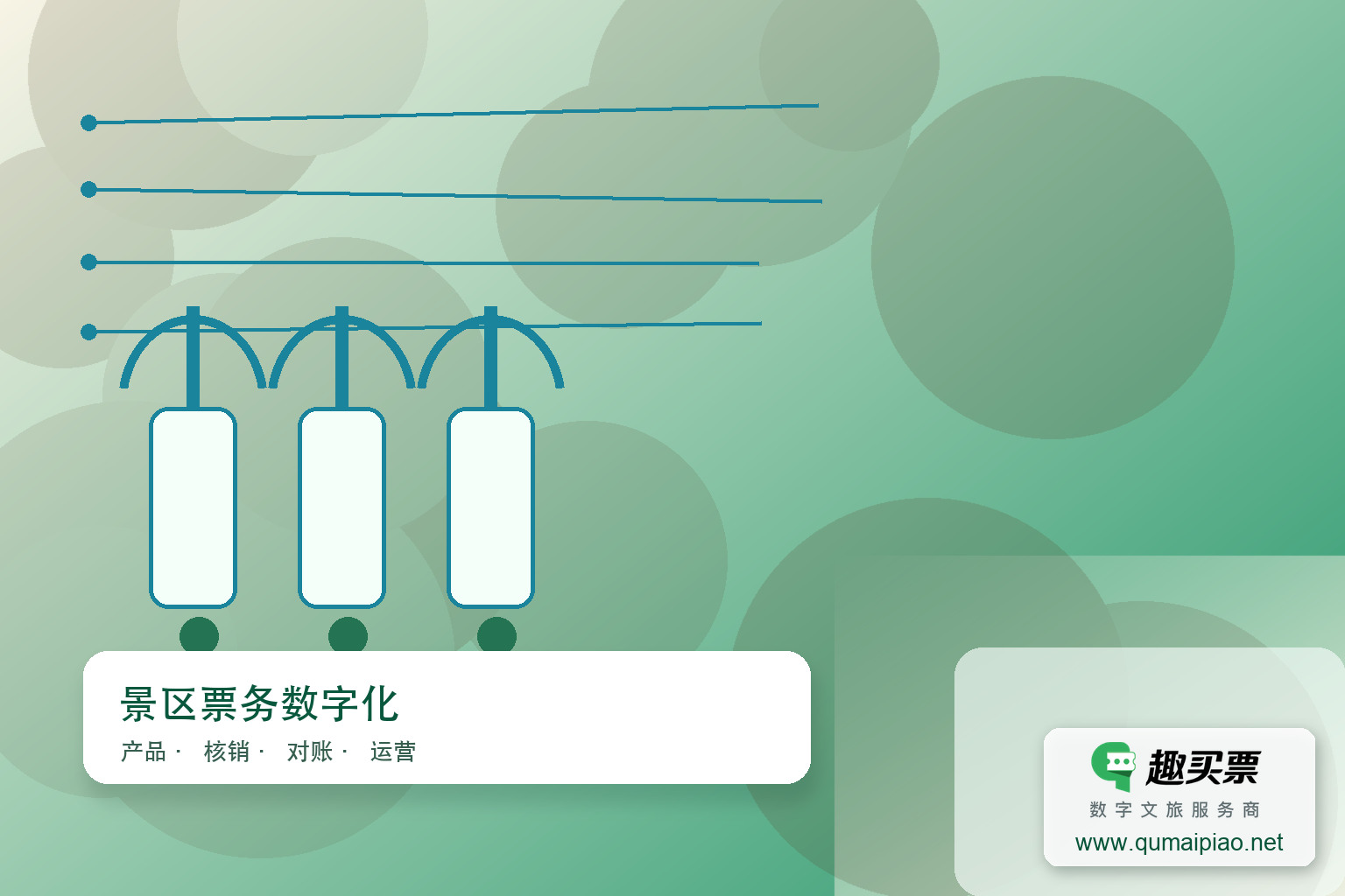 景区升级趣买票智慧系统,轻松兼容原有系统。主题封面,右下角含趣买票标识与官网网址