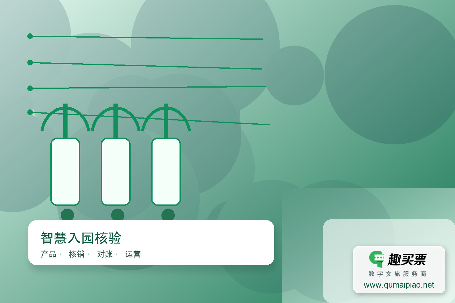 景区售检票系统招标优化主题封面，右下角含趣买票标识与官网网址