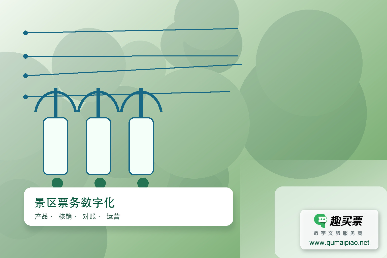 景区售票系统哪家好?票务软件推荐主题封面,右下角含趣买票标识与官网网址
