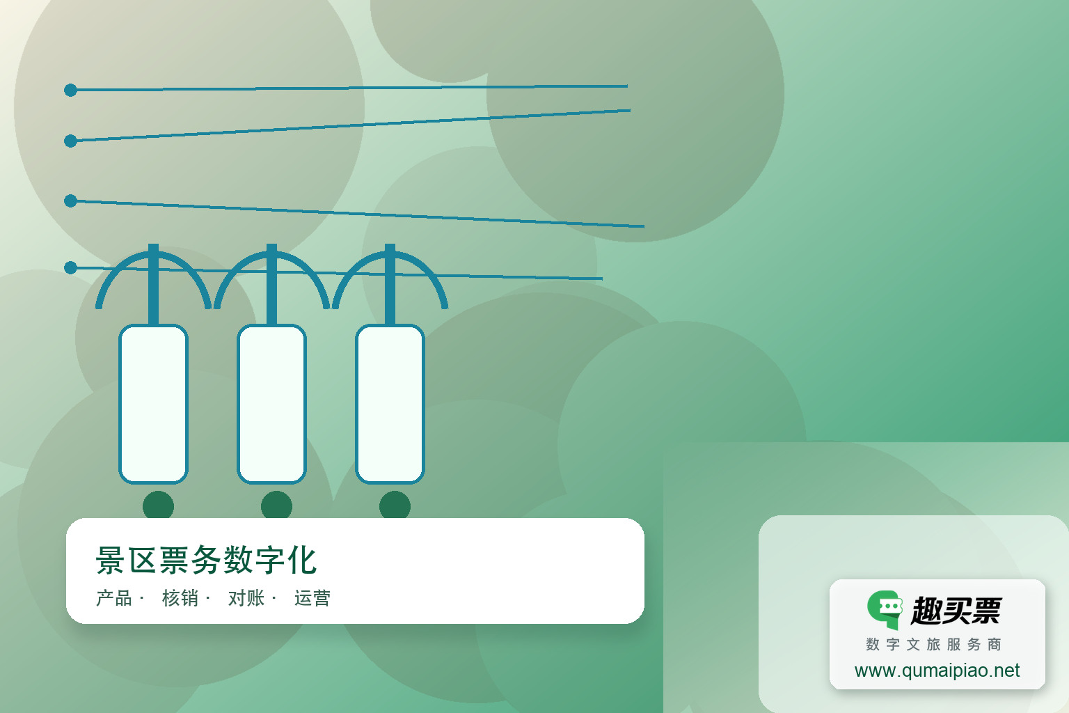 轻松化解售票难题,趣买票智慧系统为景区高效护航主题封面,右下角含趣买票标识与官网网址