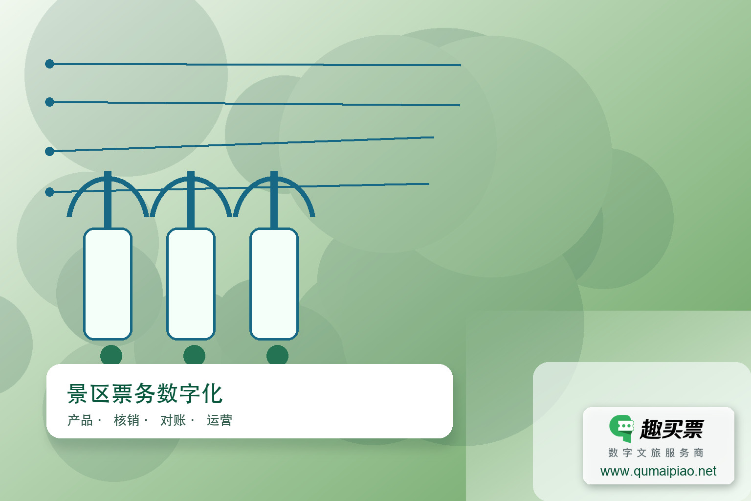 趣买票票务系统：自动化与智能化，让场馆运营事半功倍。主题封面，右下角含趣买票标识与官网网址