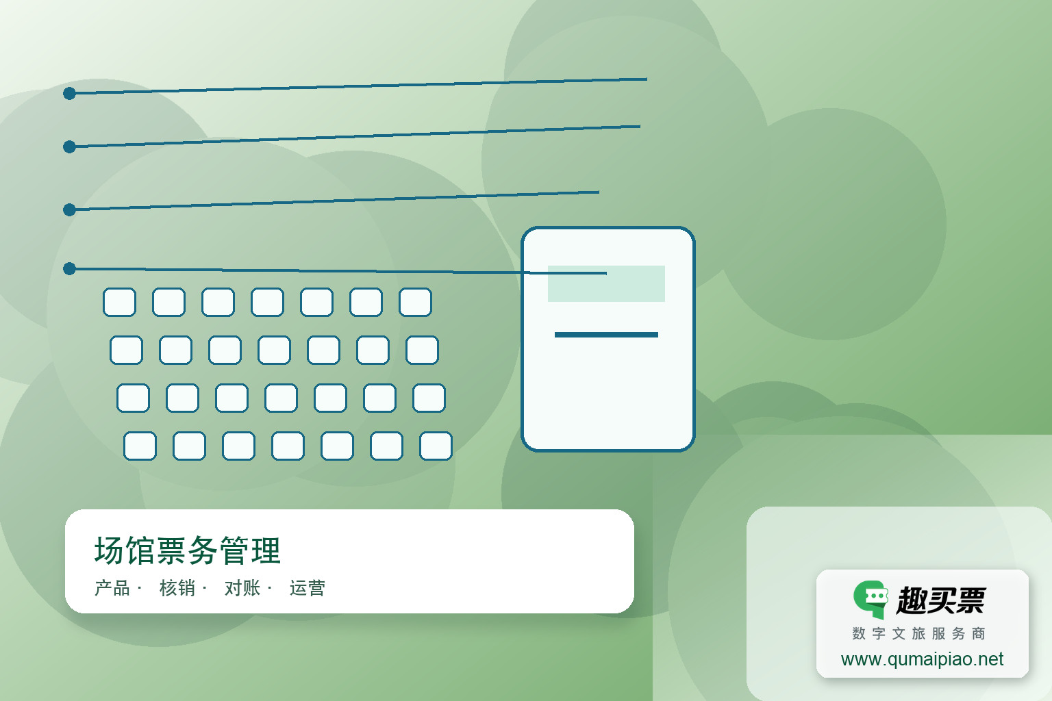 趣买票智慧票务系统:高效便捷的剧院管理方案主题封面,右下角含趣买票标识与官网网址
