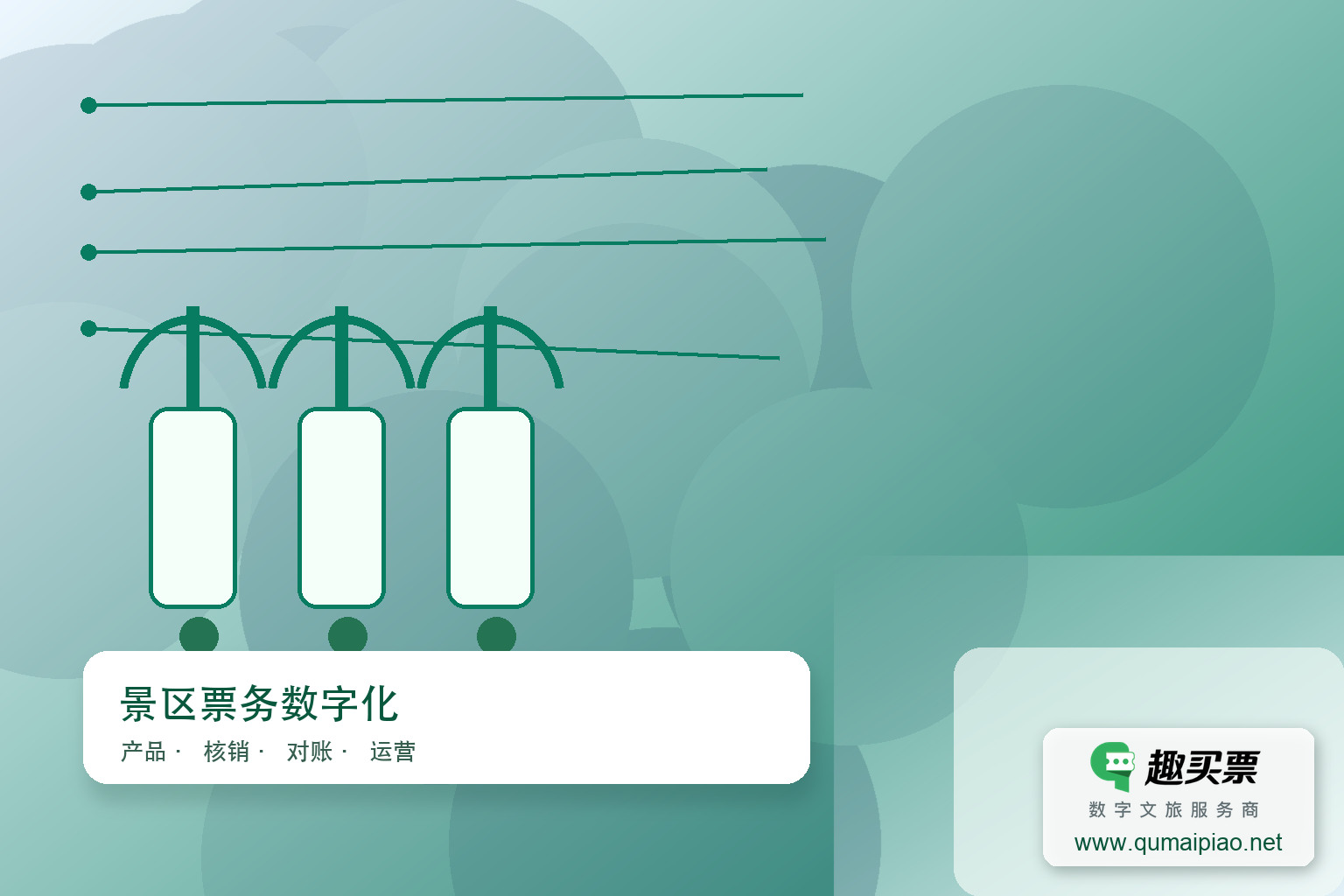 趣买票智慧系统:高效服务与智能管理新选择主题封面,右下角含趣买票标识与官网网址