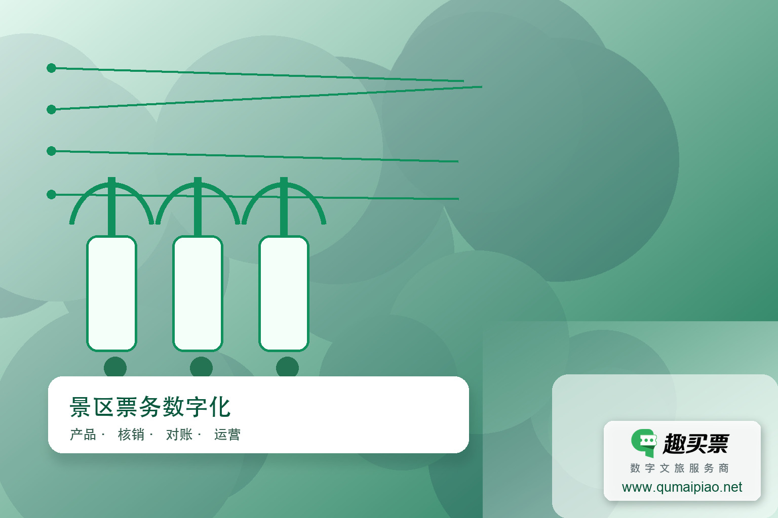 趣买票智慧系统化解票务管理难题主题封面，右下角含趣买票标识与官网网址