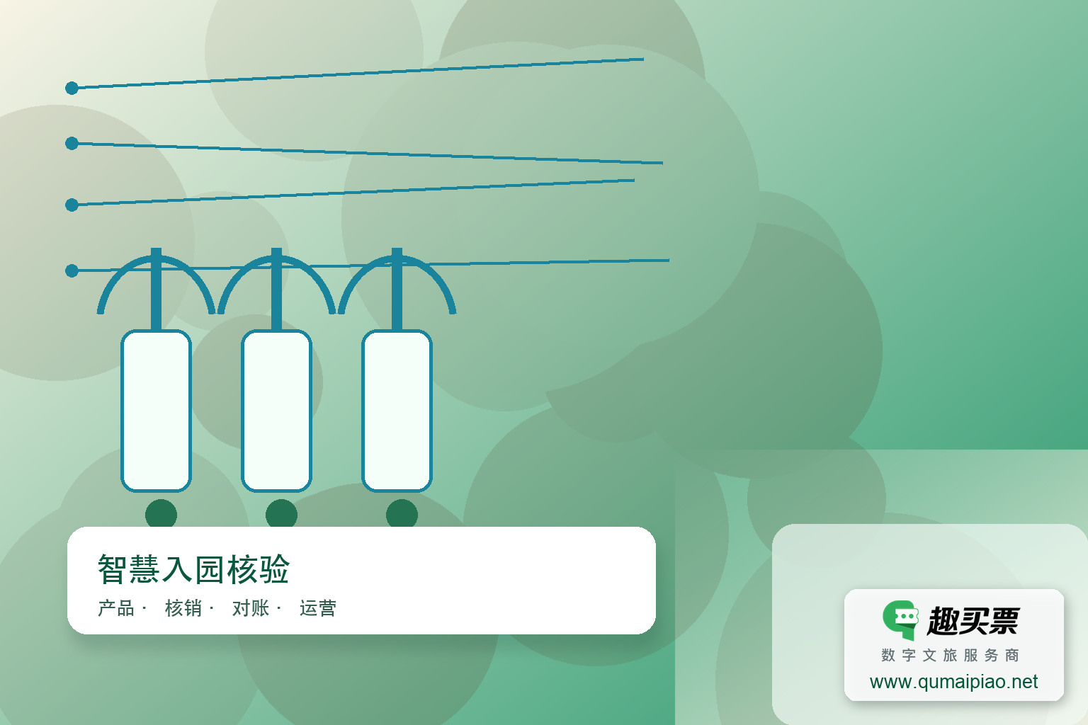 趣买票智慧系统：景区自助售票取票机主题封面，右下角含趣买票标识与官网网址