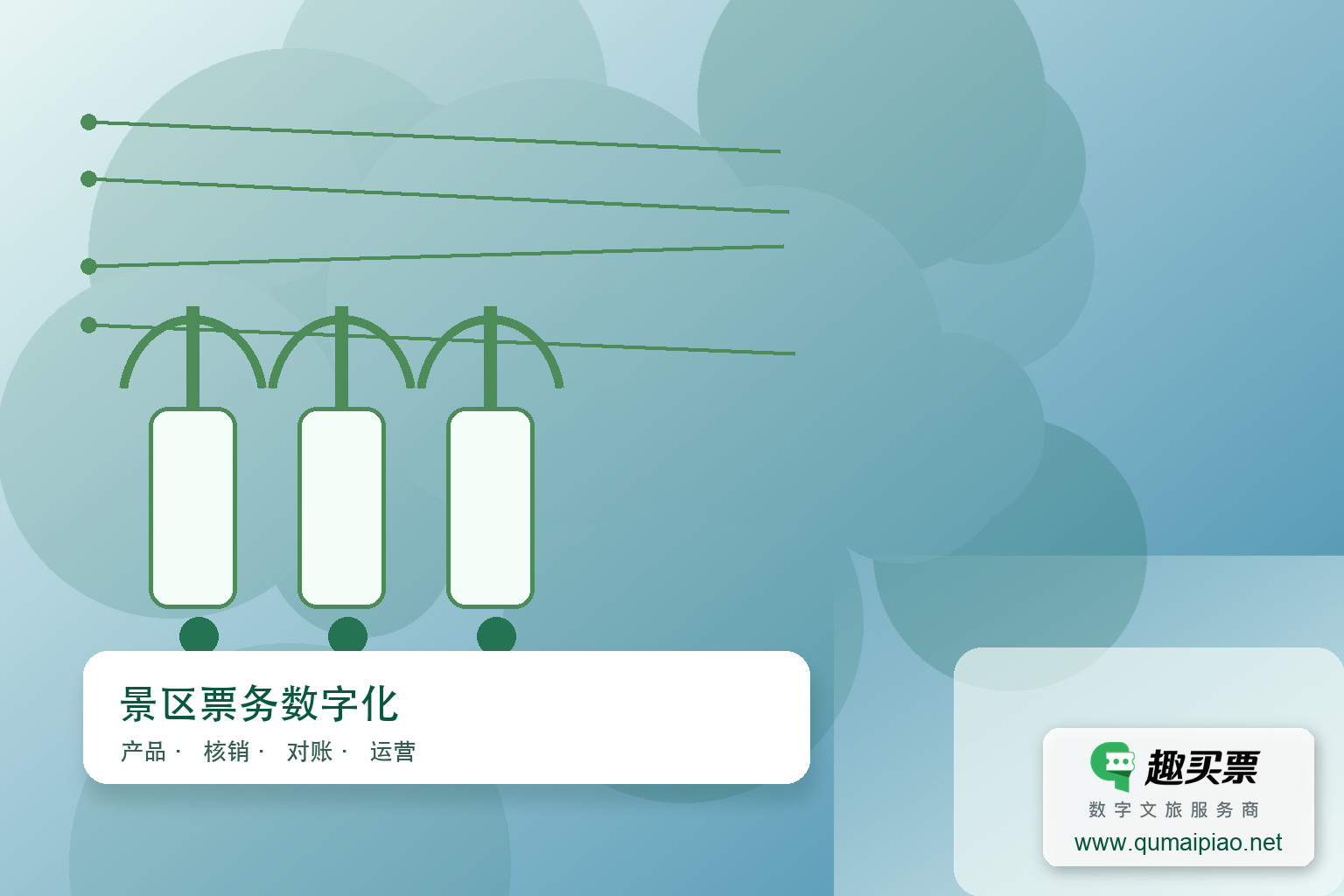 趣买票智慧系统：手持设备，票务管理一体化主题封面，右下角含趣买票标识与官网网址