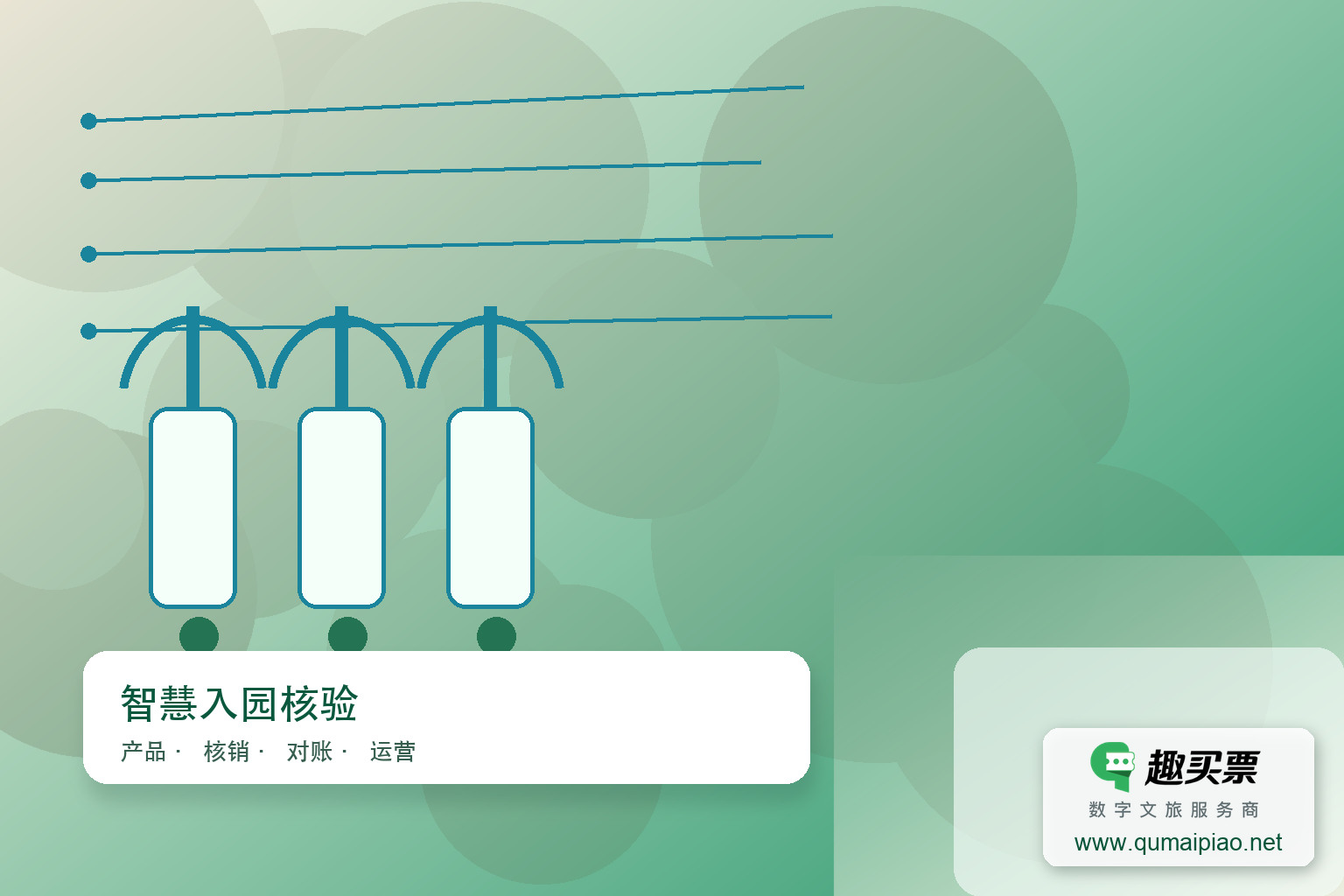 趣买票智慧系统:售票检票打印控闸一体主题封面,右下角含趣买票标识与官网网址