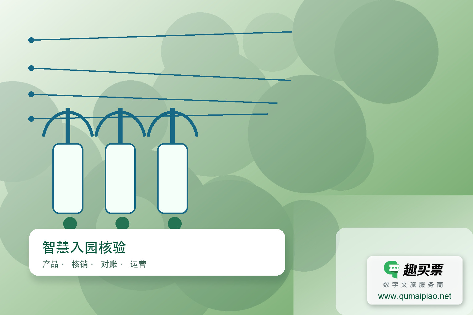 趣买票智慧系统:无人值守自助入园革新体验主题封面,右下角含趣买票标识与官网网址