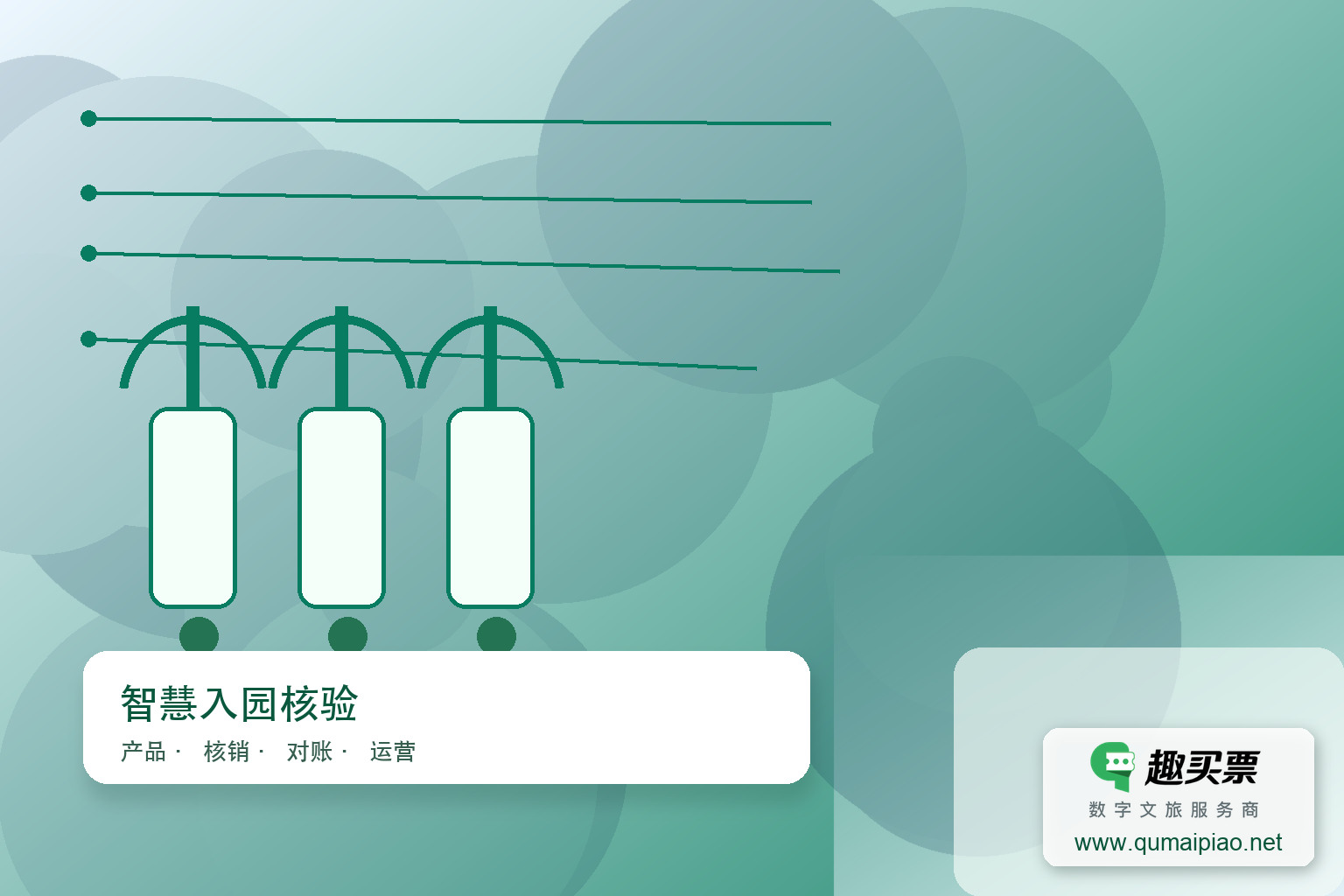趣买票智慧系统:小程序选座购票,智能闸机检票入馆主题封面,右下角含趣买票标识与官网网址