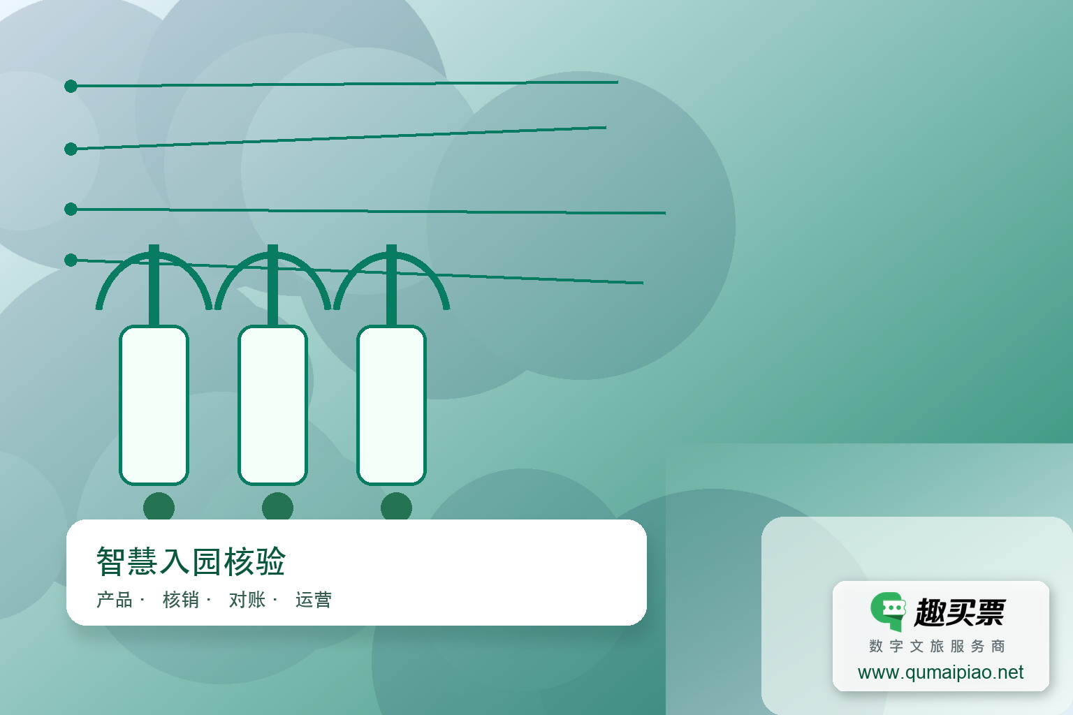 趣买票智慧系统：游乐场售检票智能方案主题封面，右下角含趣买票标识与官网网址