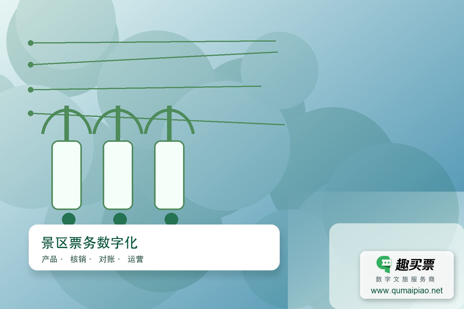 趣买票智慧系统助力景区智慧升级,优化管理体验。主题封面,右下角含趣买票标识与官网网址
