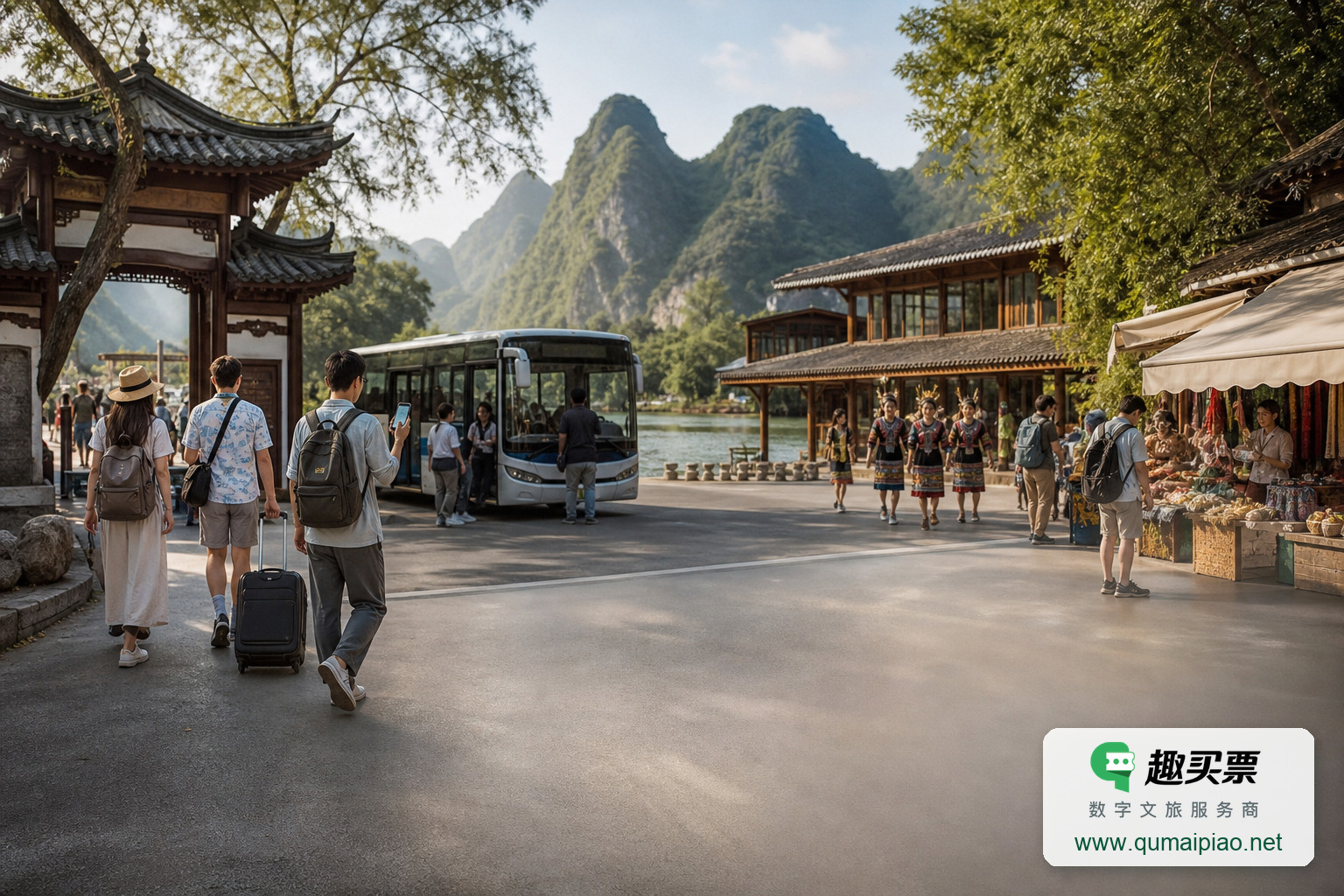 全域旅游新体验：一码游整合资源，便捷出行主题封面，右下角含趣买票标识与官网网址