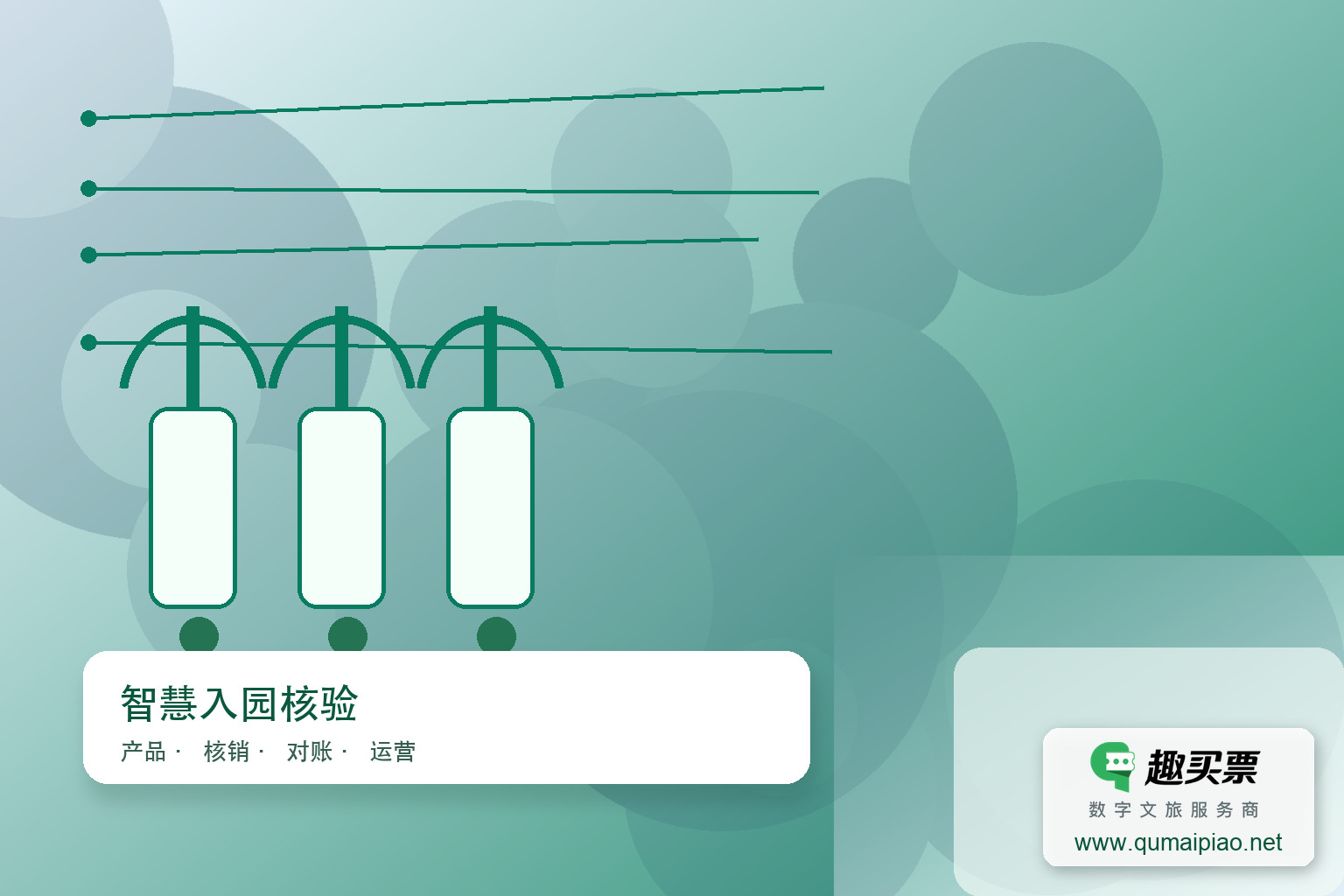 扫码入园新时代，趣买票智慧系统升级游园体验主题封面，右下角含趣买票标识与官网网址