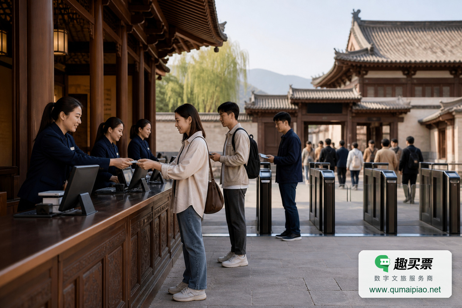 陕西景区智慧系统,实现门票管理信息化、数字化、智能化主题封面,右下角含趣买票标识与官网网址