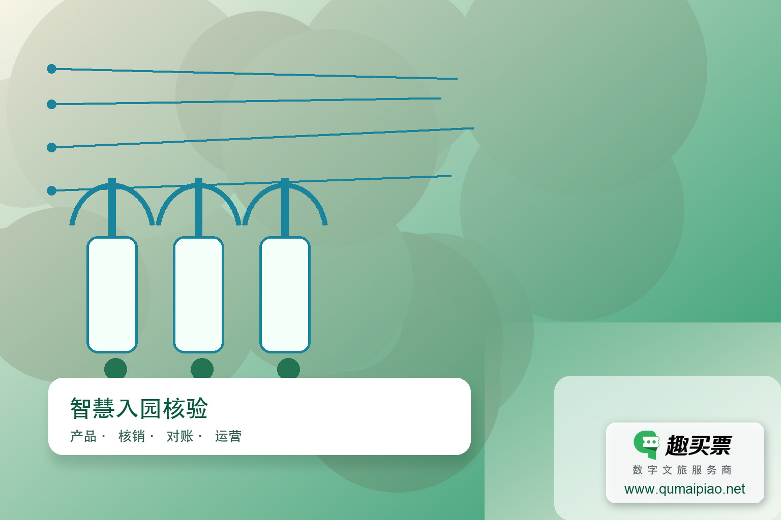 微信预订门票，趣买票智慧系统助您免排队入园主题封面，右下角含趣买票标识与官网网址