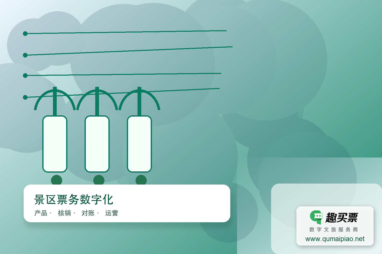 优化升级趣买票智慧系统,提升景区运营效率与游客体验。主题封面,右下角含趣买票标识与官网网址