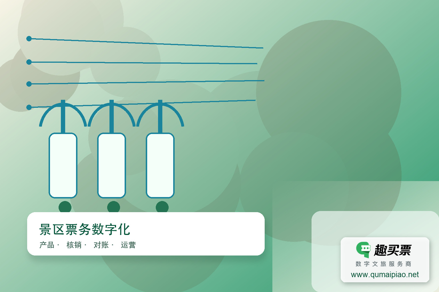 游客期待智慧旅游系统便捷高效主题封面,右下角含趣买票标识与官网网址