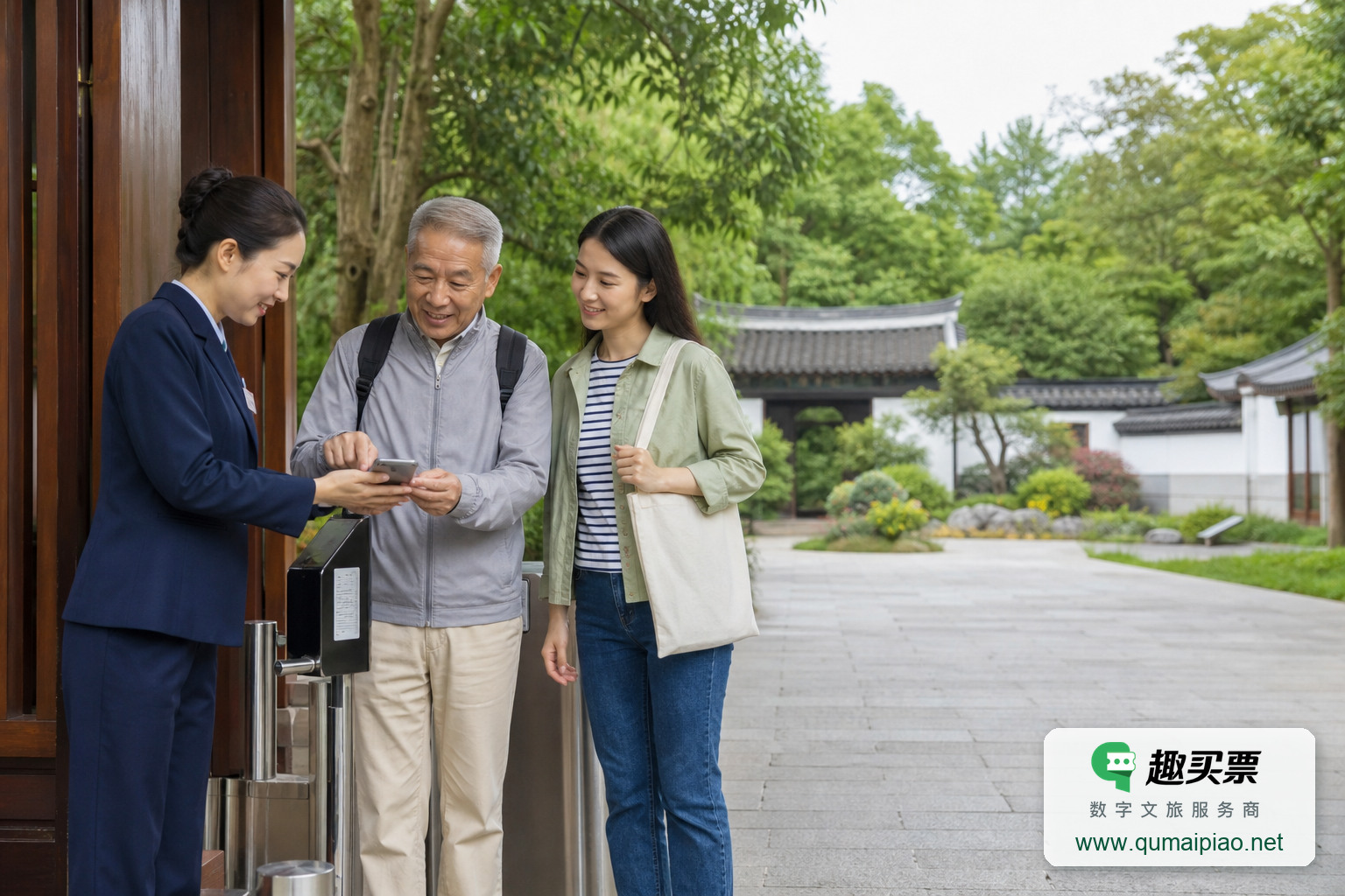 智慧旅游新体验:趣买票智慧票务系统让出行更便捷主题封面,右下角含趣买票标识与官网网址
