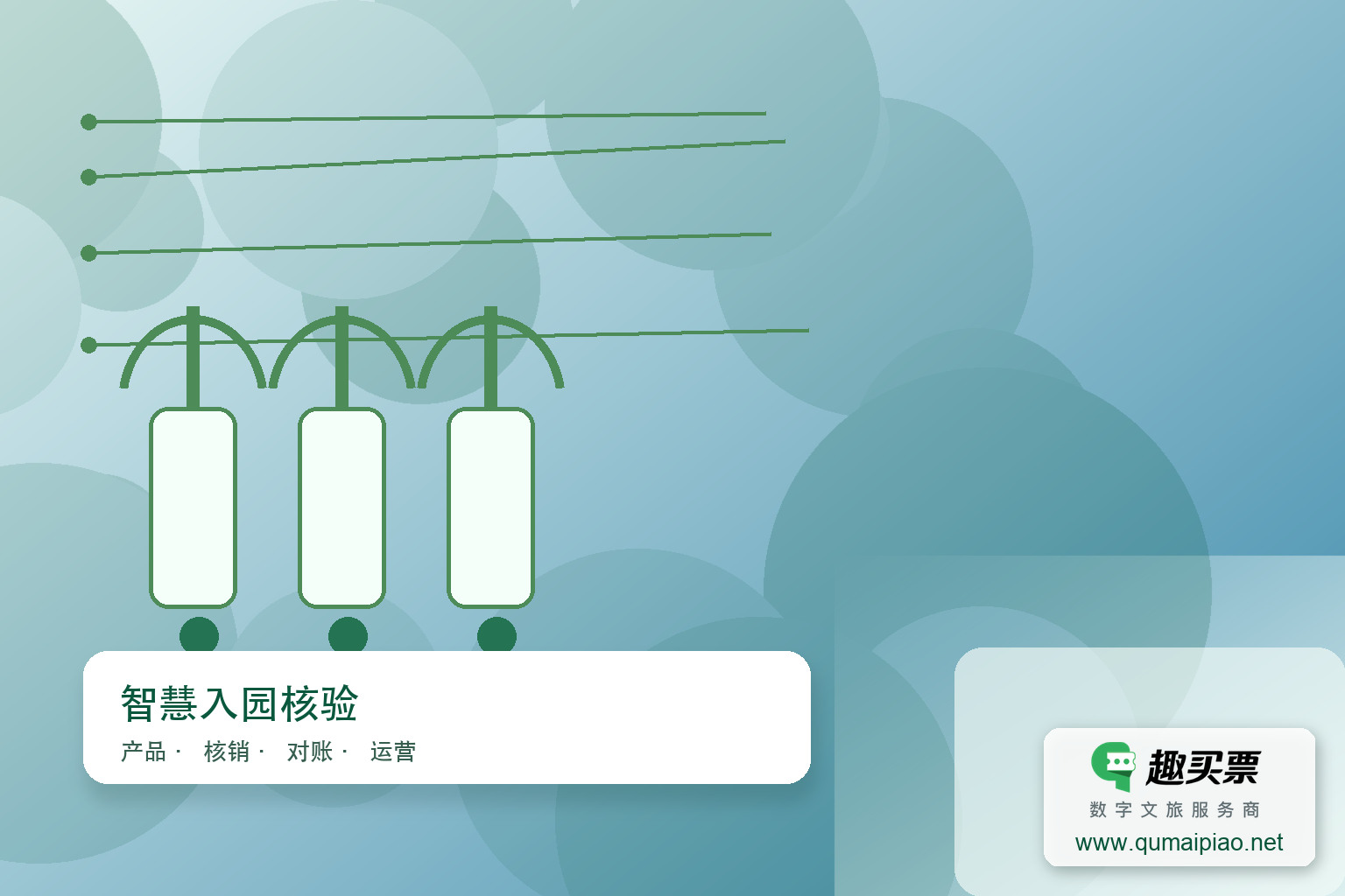 智慧票务，扫码入园，轻松畅游主题封面，右下角含趣买票标识与官网网址