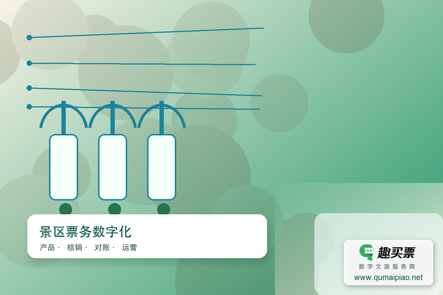 智慧票务系统,引领景区管理新篇章主题封面,右下角含趣买票标识与官网网址
