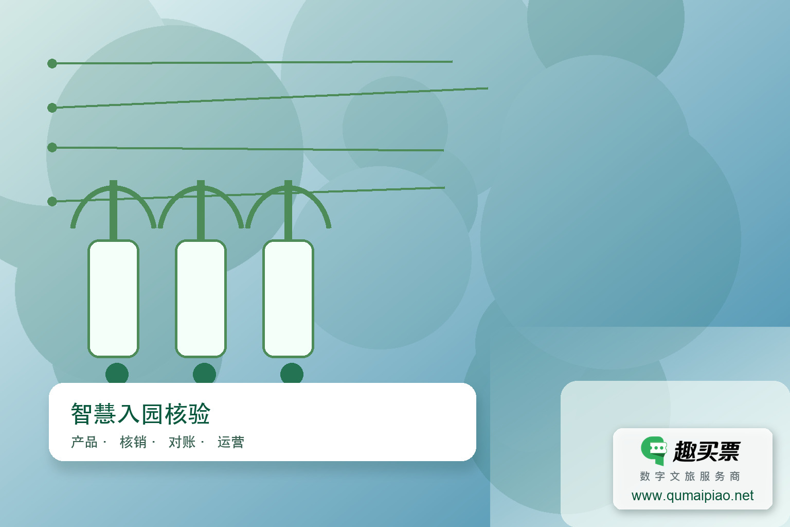 智能检票系统提升游乐场门票核验效率与安全主题封面,右下角含趣买票标识与官网网址