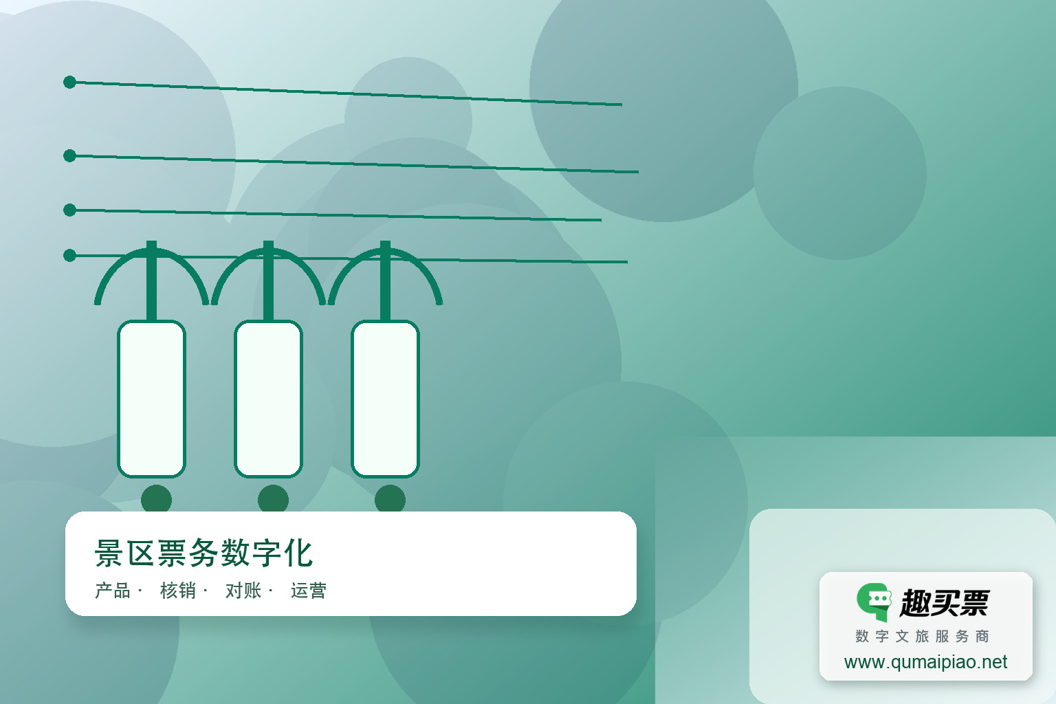 智能票务系统,打造景区安全快捷游览新体验主题封面,右下角含趣买票标识与官网网址
