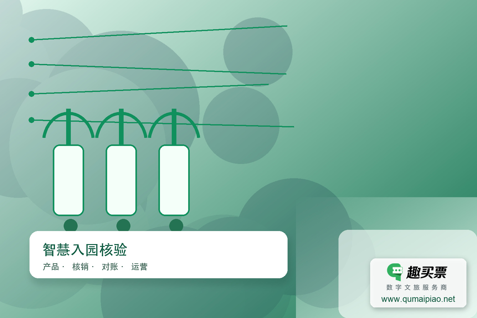 智能入园验证,高效便捷无忧主题封面,右下角含趣买票标识与官网网址
